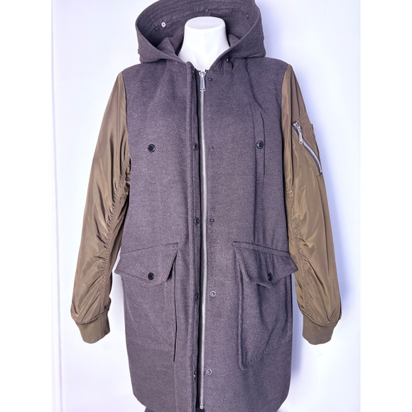 BCBGeneration Jackets & Blazers - BCBGeneration Mixed Media Hooded Parka Coat Grey Olive Green XL
